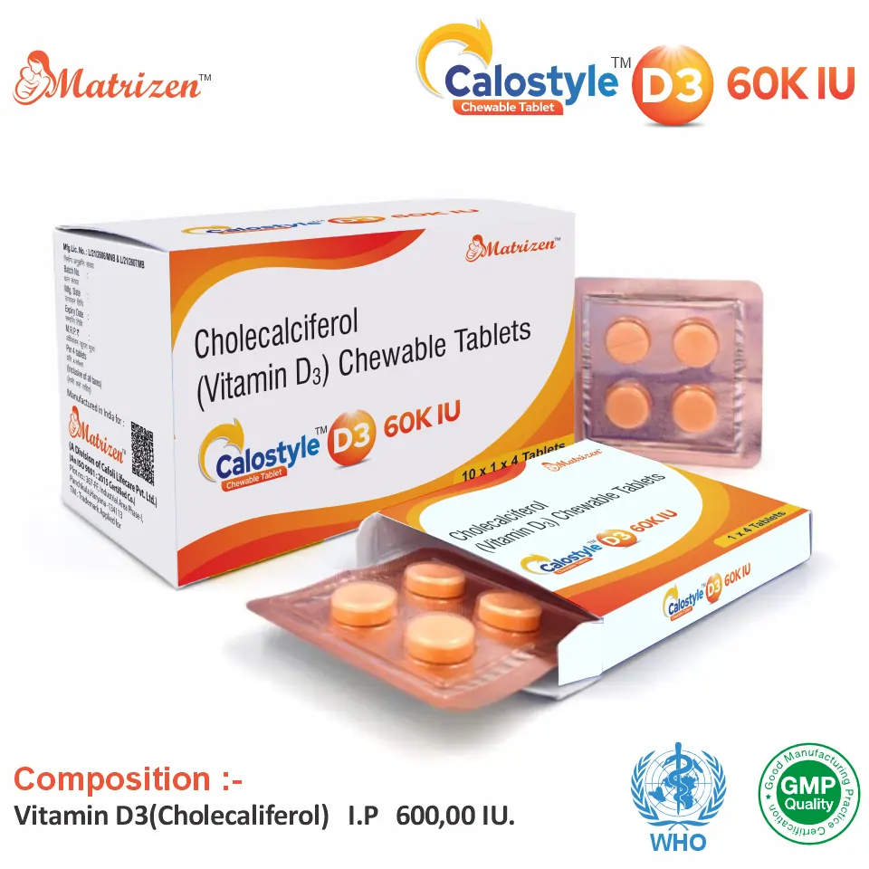 Cholecalciferol 60K IU Chewable Tablets at the best price in PCD Pharma Franchise for Vitamin D3 Supplementation